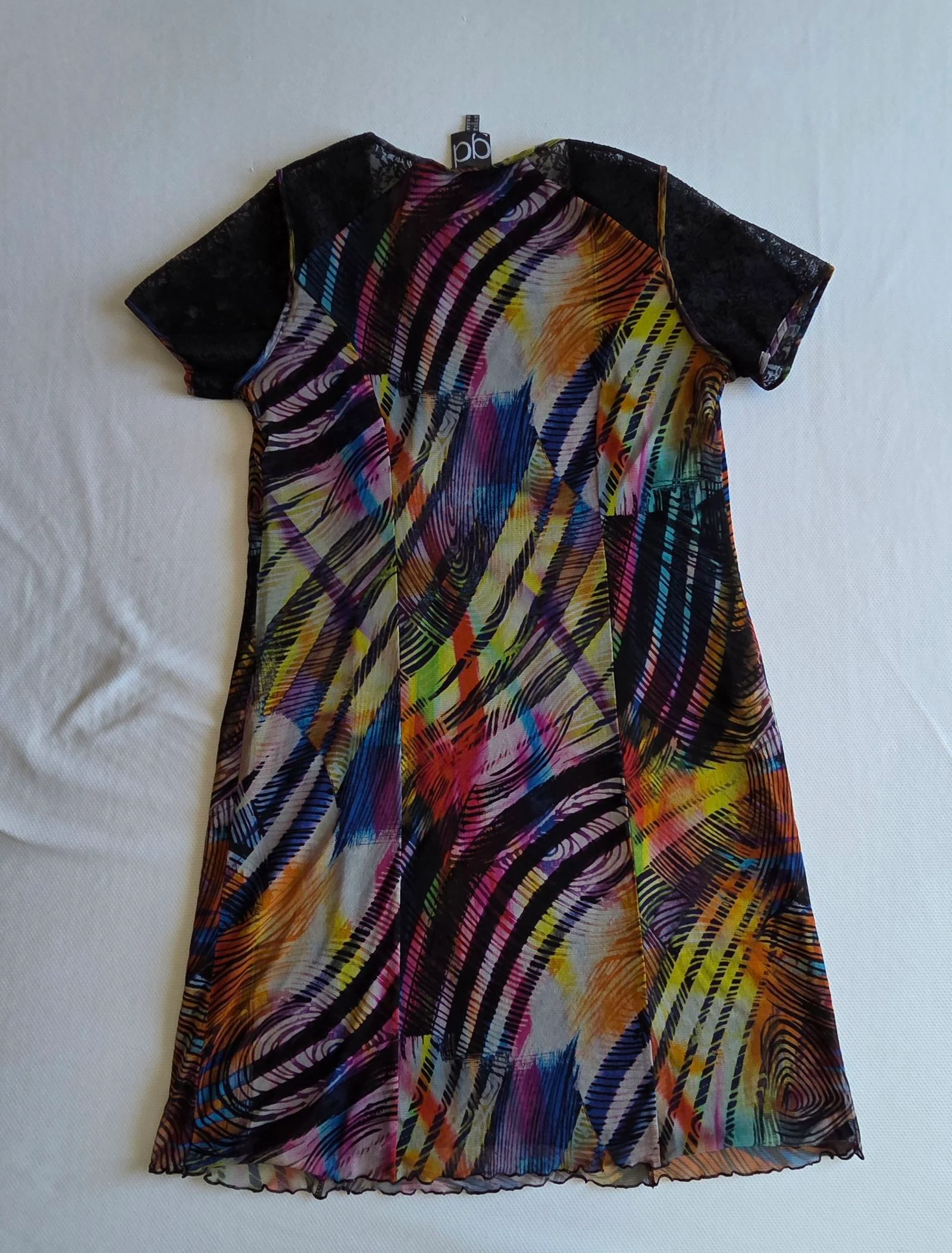 Meerkleurige tule jurk met voering Guy Dubouis 44 46 korte grafische jurk – photo 3